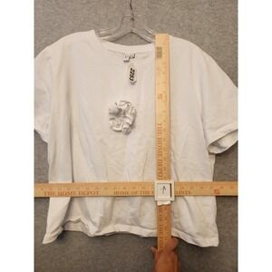 Paris Atelier Shirt Women Large Short Sleeve Crewneck 3D Flower Casual Top White